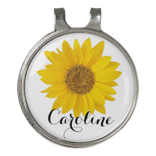 Yellow Sunflower with Custom Name Golf Hat Clip