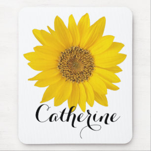 Yellow Sunflower with Custom Name Mouse Pad