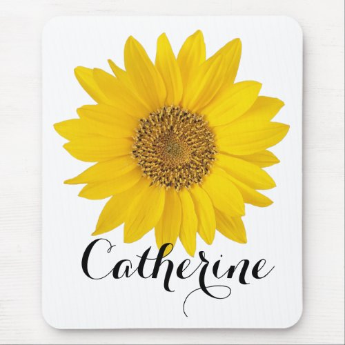 Yellow Sunflower with Custom Name Mouse Pad