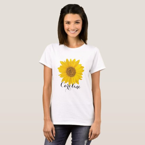 Yellow Sunflower with Custom Name T_Shirt