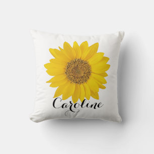 Yellow Sunflower with Custom Name Throw Pillow