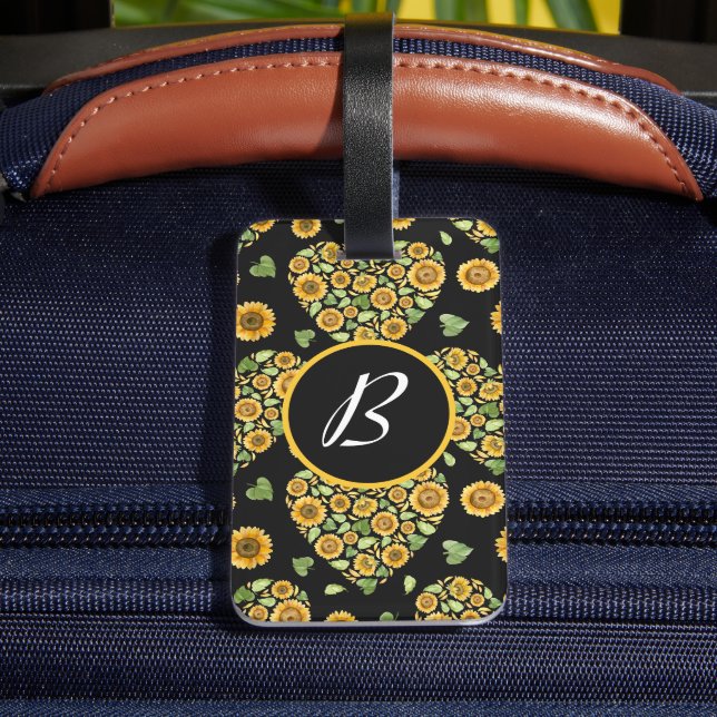 Yellow Sunflower with customizable monogram Luggage Tag (Back Insitu 4)