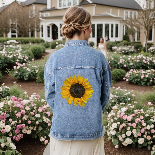 Yellow Sunflower With Lady Bug Denim Jacket (Wedding Back)