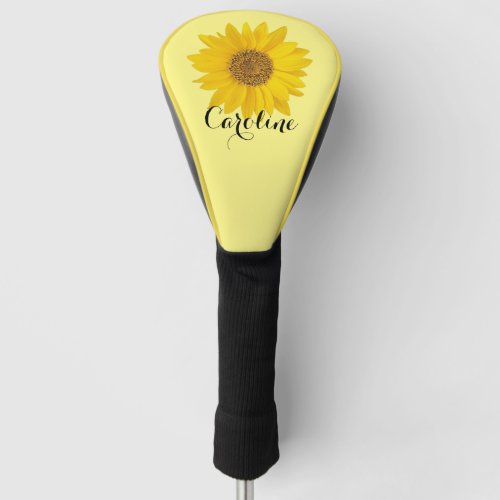 Yellow Sunflower with Name Light Yellow Golf Head Cover