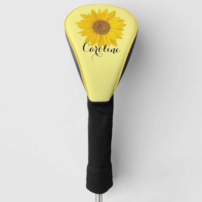 Yellow Sunflower with Name Light Yellow Golf Head Cover (Front)