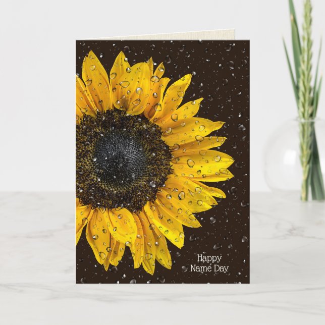 yellow sunflower with raindrops for Name Day Card (Front)