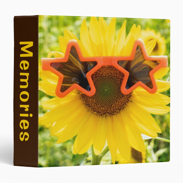 Yellow Sunflower with Sunglasses 3 Ring Binder (Front/Spine)