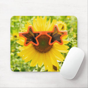 Yellow Sunflower with Sunglasses Mouse Pad