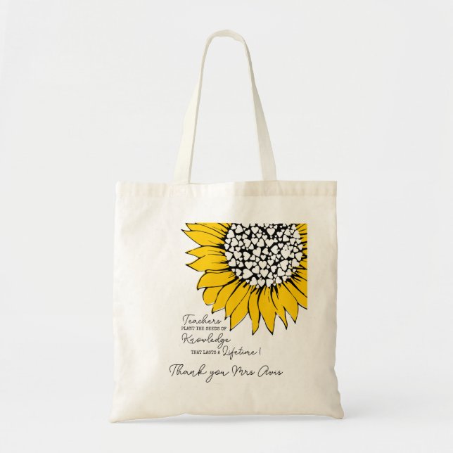 Yellow sunflower with teacher quote tote bag (Front)