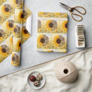 Yellow Sunflower with Uplifting Quote Wrapping Paper
