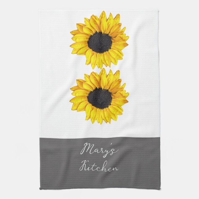 yellow sunflowers add custom text cheerful   kitchen towel (Vertical)