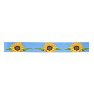 Yellow Sunflowers Against Sun on Blue Sky - Summer Satin Ribbon