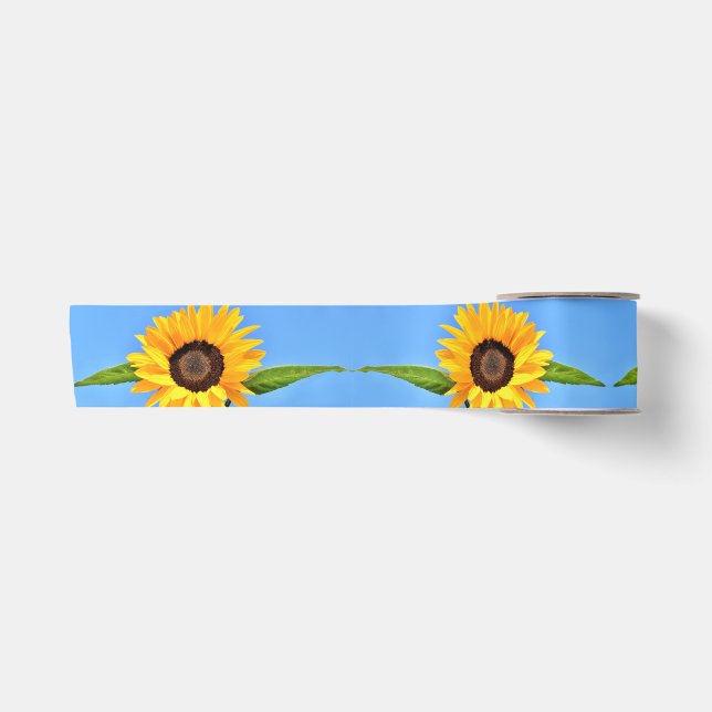Yellow Sunflowers Against Sun on Blue Sky - Summer Satin Ribbon (Front)