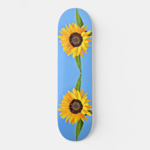 Yellow Sunflowers Against Sun on Blue Sky - Summer Skateboard