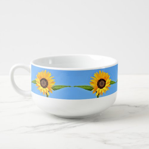 Yellow Sunflowers Against Sun on Blue Sky _ Summer Soup Mug