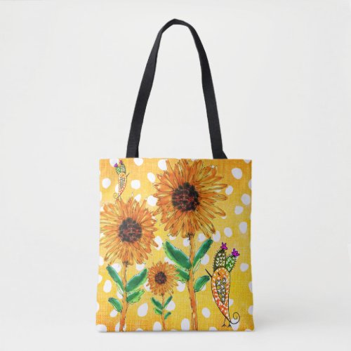 Yellow Sunflowers and a Bird Tote Bag