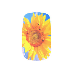 Yellow Sunflowers and Bees Nail Art