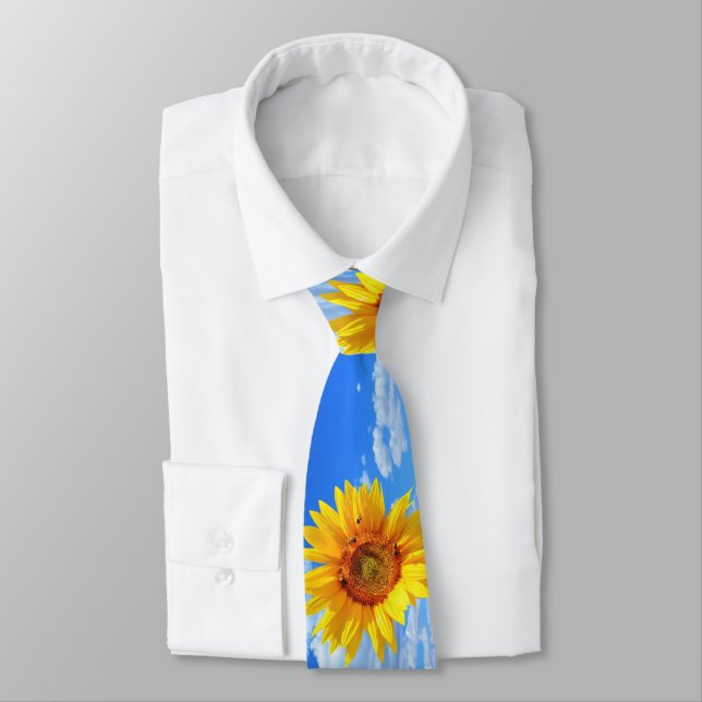 Yellow Sunflowers and Bees Summer Neck Tie (Tied)