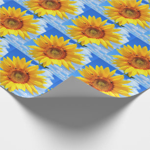 Yellow Sunflowers and Bees Wrapping Paper Blue Sky