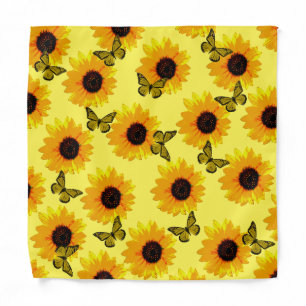 Yellow Sunflowers And Butterflies, Bandana