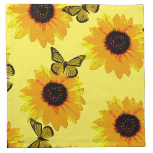Yellow Sunflowers And Butterflies, Cloth Napkin