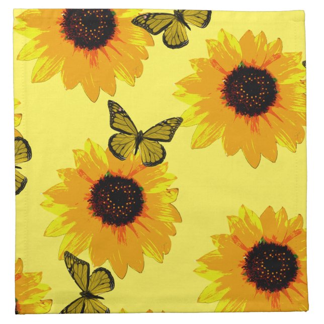 Yellow Sunflowers And Butterflies, Cloth Napkin (Front)