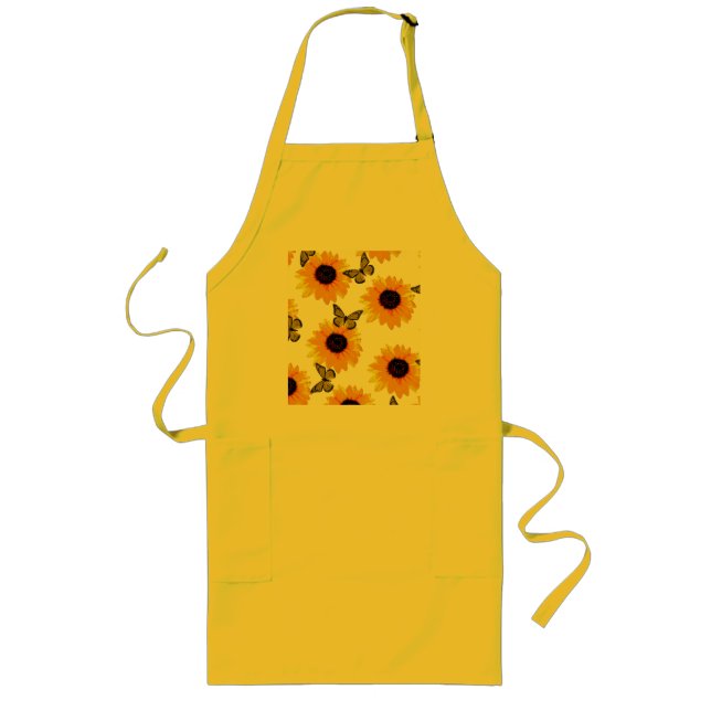 Yellow Sunflowers And Butterflies, Long Apron (Front)