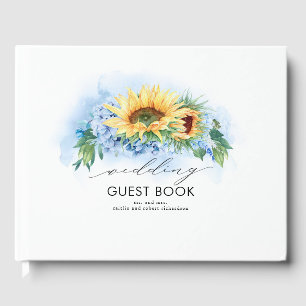 Yellow Sunflowers and Dusty Blue Hydrangea Guest Book