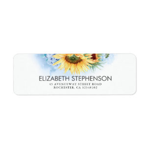 Yellow Sunflowers and Dusty Blue Hydrangea Wedding Label
