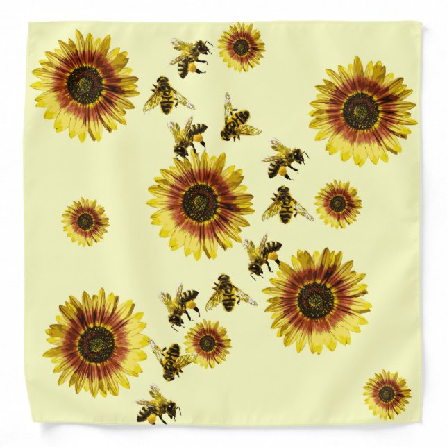 Yellow Sunflowers and Honey Bees Summer Pattern Bandana (Front)