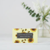 Yellow Sunflowers and Honey Bees Summer Pattern Business Card (Standing Front)