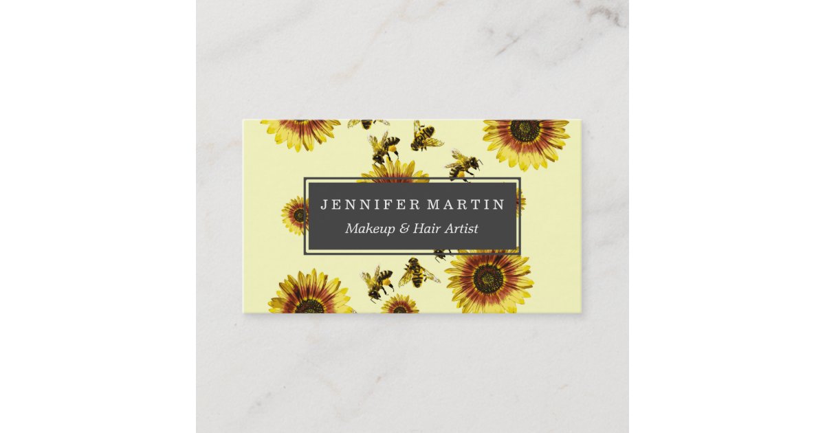 Yellow Sunflowers and Honey Bees Summer Pattern Business Card | Zazzle