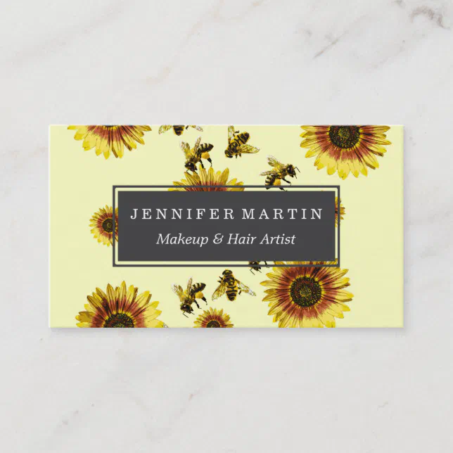Yellow Sunflowers and Honey Bees Summer Pattern Business Card | Zazzle