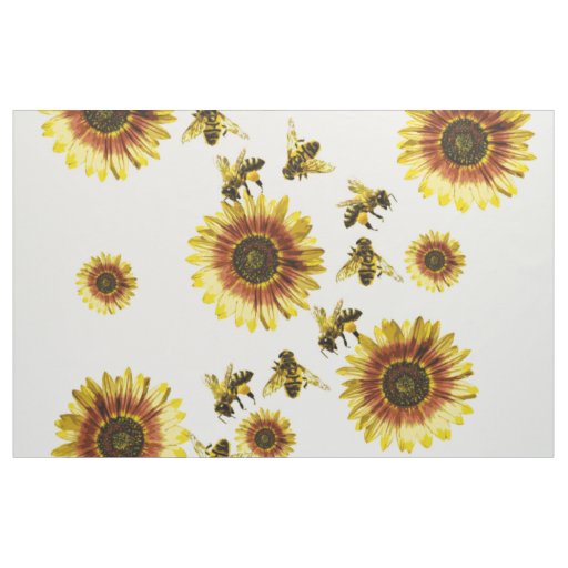 Yellow Sunflowers and Honey Bees Summer Pattern Fabric Zazzle