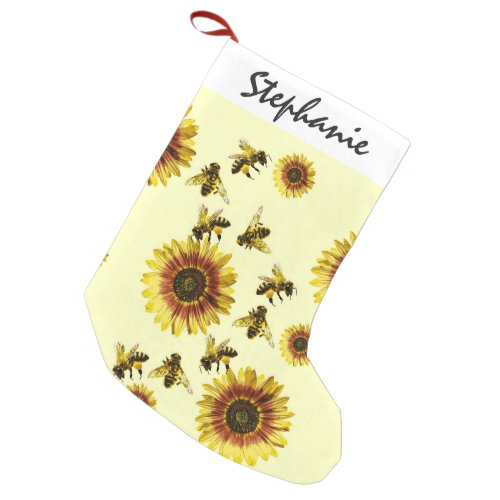 Yellow Sunflowers and Honey Bees Summer Pattern Small Christmas Stocking