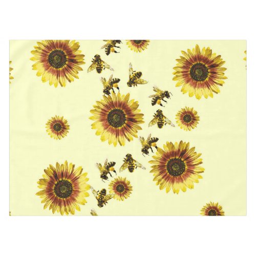 Yellow Sunflowers and Honey Bees Summer Pattern Tablecloth