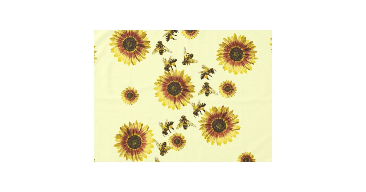 Yellow Sunflowers and Honey Bees Summer Pattern Tablecloth | Zazzle