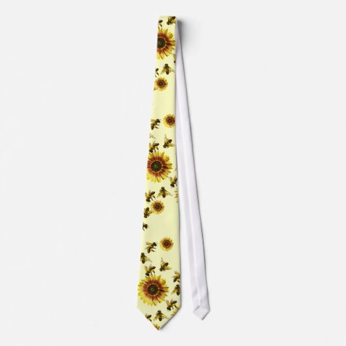 Yellow Sunflowers and Honey Bees Summer Pattern Tie