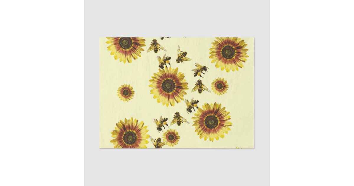 Yellow Sunflowers and Honey Bees Summer Pattern Tissue Paper | Zazzle