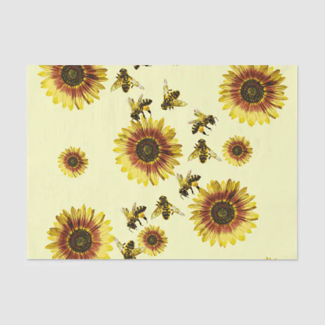 Yellow Sunflowers and Honey Bees Summer Pattern Tissue Paper | Zazzle