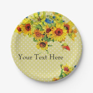 Yellow Sunflowers and Polka dot  Paper Plate
