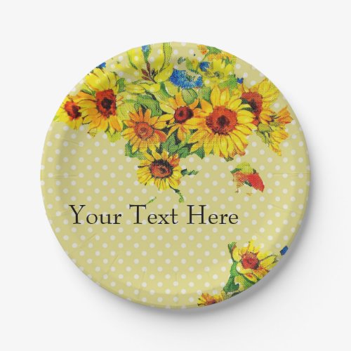Yellow Sunflowers and Polka dot  Paper Plate