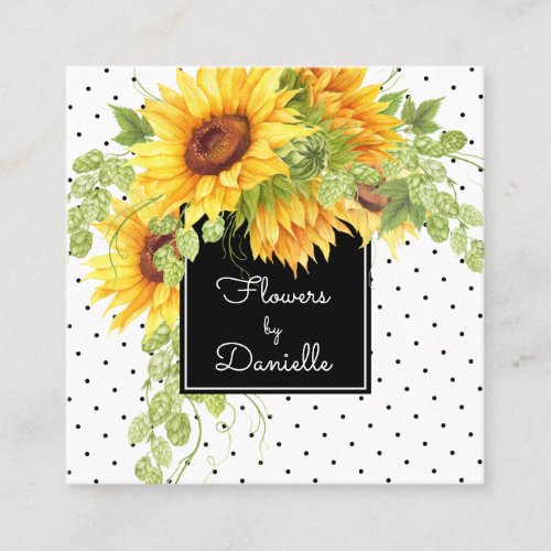 Yellow Sunflowers and Polka Dots Floral Square Business Card