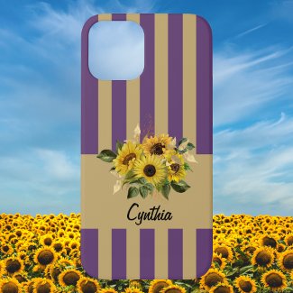 Yellow Sunflowers and Purple and Gold Stripes