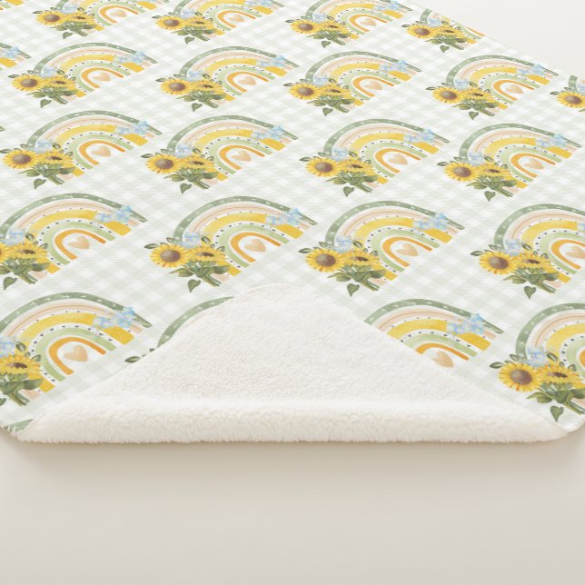 Yellow Sunflowers and Rainbows Baby  Sherpa Blanke Blanket (3/4)
