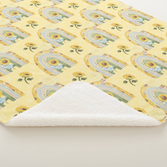 Yellow Sunflowers and Rainbows Baby  Sherpa Blanket (3/4)