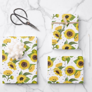 Yellow Sunflowers and Sunflower Seeds Wrapping Paper Sheets