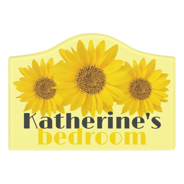 Yellow Sunflowers Bedroom Name Sign (Small Crest Front)
