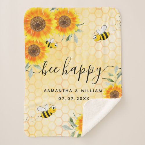 Yellow sunflowers bees rustic bee happy wedding sherpa blanket