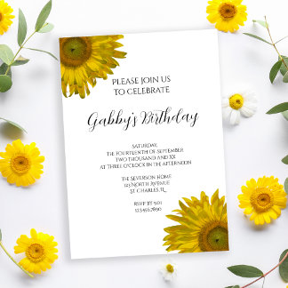 Yellow Sunflowers Birthday Party Invitation